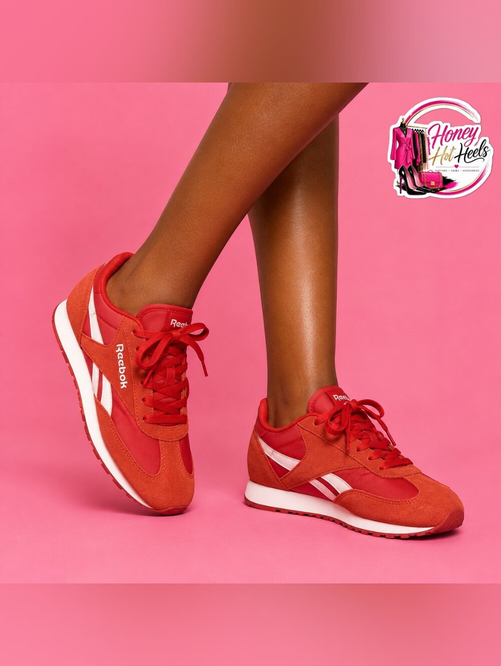 Reebok Women's Red and White Classic Runner Sneakers